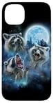 Coque pour iPhone 14 Plus Cosmic Raccoon Trio hurlant sous la galaxie glacée au clair de lune