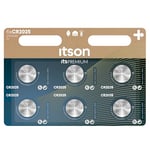 ITSON, CR2025 battery, 3V, coin lithium battery, pack of 6, best for car keys, watches and heart rate monitors