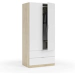 Armoire coloris chêne et blanc - Longueur 81 x Hauteur 180 x Profondeur 52 cm