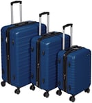 Amazon Basics Valise de voyage à roulettes pivotantes, Bleu marine, Ensemble 3 pièces (55 cm, 68 cm, 78 cm)