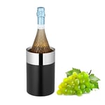 Relaxdays Glacière à vin en Acier Inoxydable à Double paroi avec Bouteille et vin Mousseux H x D 18,5 x 12 cm, Seau à vin, Noir/Argent