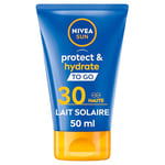 NIVEA SUN Lait solaire Protect & Hydrate format voyage FPS 30 (1 x 50 ml), Crème solaire hydratation 48H, Protection anti UV à la formule agréable