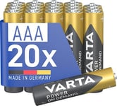 VARTA Batteries AAA, pack of 20, Power on Demand, Alkaline, 1,5V, storage pack in environmentally friendly packaging, ideal for computer accessories, Smart Home devices, Made in Germany