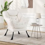 Fauteuil Relax en Sherpa, Fauteuil Salon Design Scandinave avec Appui-tête-Poche Latérale-Patins Antidérapants pour Chambre Salon Bureau, Beige