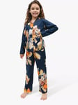 Minijammies Cosmo Floral Print Pyjamas, Navy/Orange