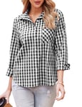 Zeagoo Chemise en Flanelle Légère à Carreaux et Manches Longues Coupe Classique Femme Coton Chemise Bucheron Western Décontractée Classique Retro Ecossaise Casual Blouse