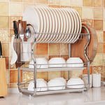 3 Tier Kitchen Chrome Dish Drainer Cutlery Cup Plates Holder Sink Rack Drip Tray