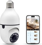 Camera De Securite A Ampoule,Ring Camera Camera Wifi 2.4G Hz Pour La Securite A Domicile Avec Lumiere Ponctuelle,Panoramique A 355 Degres,Detection De Mouvement Et Alarme