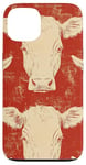 Coque pour iPhone 13 Rouge Art Déco Vaches Géométriques Ranch Pâturage Ferme Rustique