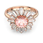 Swarovski Bague Sunshine, motif soleil, pierre rose entourée de morganite blanche, monture plaqué or rosé