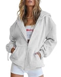 Timuspo Sweat à capuche pour femme 2024 - Veste à capuche - Automne et hiver - Long - Avec capuche - Fermeture éclair - Manteau surdimensionné, gris, L