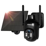 Xega 2,4GHz Caméra Surveillance WiFi Extérieure, Solaire Caméra sans Fil, Vision Nocturne Couleur 3MP, HD PTZ IP Caméra, Détection Mouvement PIR, Étanche IP66, Audio Bidirectionnel