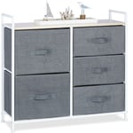 Meuble rangement 5 tiroirs tissu commode étagère tiroir tissu HxlxP: 77,5 x 83 x 29 cm, gris - Relaxdays