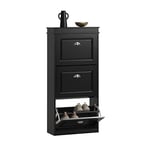 SoBuy Meuble de Rangement à Chaussure, Armoire Chaussures, Commode à Chaussures avec 3 Abattants, Meuble d'Entrée, Coffre Rangement pour Entrée, Salon, Chambre, L53xP24xH117 cm, Noir, FSR94-SCH