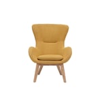 Fauteuil scandinave en tissu effet velours jaune moutarde et bois eskua