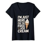 Womens I'm Just Here For The Free Ice Cream, Funny Ice Cream Lover V-Neck T-Shirt