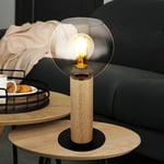 Etc-shop - Lampe de table Lampe de chambre Lampe d'appoint Lampe de table, lampe en bois, liseuse avec abat-jour en verre fumé, métal, noir, E27, DxH