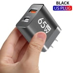 Noir américain-GaN-Chargeurs USB 65W, Charge Rapide Type C pour iPhone 14 13 Xiaomi Redmi Oneplus Samsung, C
