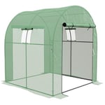 Outsunny 1.8 x 1.8 x 2m Polytunnel Greenhouse with Doors and Mesh Windows, Walk-in Grow House Tent with UV-resistant PE Cover and Steel Frame, Green