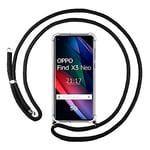 Tumundosmartphone Coque Pendentif Transparent pour Oppo Find X3 Neo 5G avec Cordon - Noir