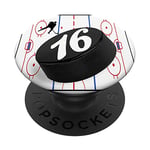 16 Hockey Jersey Number Hockey Puck #16 Phone Kickstand PopSockets Grip and Stand for Phones and Tablets