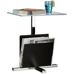 Relaxdays - Table d'appoint avec porte-revues plateau en verre métal design moderne table basse HxlxP: 53 x 46 x 36 cm, noir