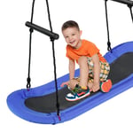 COSTWAY Kids Nest Swing, Hanging Platform Boat Surfing Tree Swings with Handles and Soft Padded Edge, Square Swing Seat for Garden Playground (Navy Blue)