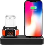 AODUKE 3 in 1 Charging Stand Dock Silicone Compatible with Apple Watch, AirPods Pro/AirPods 2 & 1and iPhone 11/11 Pro/11 Pro Max/Xs/X Max/XR/X / 8/8 Plus (NOT Include Charger) -AJGJZJ001-black