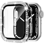 Glas- och Diamantfodral för Apple Watch 40mm 44mm 41mm 45mm 38mm 42mm Bling Bumper Skydd iWatch Serie 9 3 5 6 7 8 se fodral clean 41mm series 7 8 9