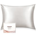 Adubor Mulberry Silk Pillowcase for Hair and Skin with Hidden Zipper, Both Side 23 Momme Silk,900 Thread Count (50x90CM, Ivory White, 1pc)