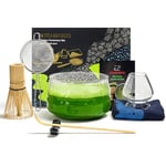 TEANAGOO Jeu de Fouet à Matcha Japonais (7pcs) Set de Matcha Mtacha Kit Fouet à Matcha en Bambou (chasen) Scoop (chashaku) Support de Fouet à Matcha.N29,Verre