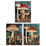 Artery8 Set of 3 A4 Cep Mushrooms Fungi Paintings Forest Floor Earthy Calming Tones Botanical Aesthetic Unframed Wall Art Living Room Poster Prints Pack