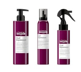 L'Oréal Professionnel, Trio Leave-In Boucles Définies & Ravivées sans Effet Carton pour Cheveux Ondulés/Bouclés/Frisés, Gelée Coiffante & Mousse Sans Alcool + Spray Raviveur Sans Silicone