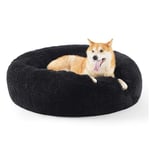 Bedsure Donut Dog Bed Large - Calming Dog Bed for Anti-Anxiety, Round Dog Bed Washable, Fluffy Pet Beds for Large Dogs, Black, 80x80x20cm