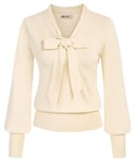 GRACE KARIN Pulls Femme Hiver à Col en V Noué Casual Blouse en Tricot Viscose Top Chic et Elegant Couleur Unie Abricot -5 M