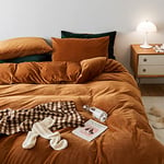 Sedefen Flanelle Housse de Couette 200x200cm + 2 Taies d'oreiller 65x65cm Caramel Brun Parure de lit 2 Personnes Peluche Hiver Chaude Duveteuse Ado Linge de lit Avez Fermeture Éclair