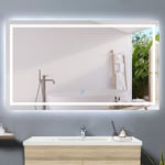 Acezanble miroir 160x80cm miroir de salle de bain anti-buée, miroir LED avec éclairage, miroir mural cosmétique lumineux,interrupteur tactile