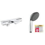 GROHE Mitigeur thermostatique Bain/Douche 1/2 Grohtherm 2000 34176001 & Douchette pommeau de douche Vitalio Start 100, 2 jets, buses anticalcaire, anneau antichoc