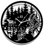 Instant Karma Clocks Wall Clock Deer Mountains Head Decoration, Engineered Wood, Black, Ø12inch