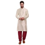 SKAVIJ Men's Kurta Pajama Set Art Silk Indian Traditional Party Wear Dress Off-white S