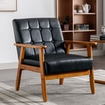 Fauteuil relax en cuir pu, fauteuil avec accoudoirs et pieds en bois massif, fauteuil de loisirs du milieu du siècle, fauteuil d'appoint moderne,