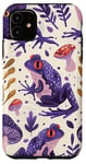 Coque pour iPhone 11 Violet Abstrait Tropical Grenouille et Champignon Cottagecore Art