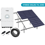 6kW komplett 3-fas hybrid solcellsanläggning - Markbaserad anläggning. DEYE hybrid växelriktare. Alu celler - Rader : 2, Riktning solceller : Stående, Solceller kW : 6,5