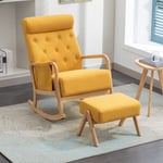 Hauss Sploe - Fauteuil à bascule, rocking chair avec repose-pieds, confortable, 2 en 1, chaise longue, adapté au salon, balcon, chambre, lin, jaune