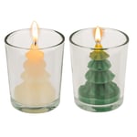 2Pcs Christmas Tree Candle In Glass Jar Round Xmas Holiday Festive Decoration