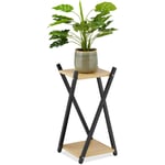 Tagère à plantes, 2 surfaces effet bois, tabouret moderne fleur, hlp : 57x29x29 cm, colonne, noir-brun clair - Relaxdays