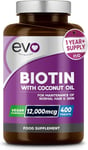 Biotin Hair Growth Supplement 12,000mcg with Coconut Oil | 400 High Strength... 