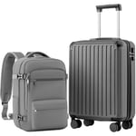 COOLIFE Cabin Suitcase 55X40X20cm and Cabin Backpack 20L(40X25X20cm) Set for EasyJet Airlines Carry on Hand Cabin Luggage Travel Bag Hard Shell Suitcase with TSA Lock (Grey, 55 x 40 x 20cm -Set 2pcs)