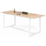 Table à manger extensible rectangle detroit 6-10 personnes design industriel bois et métal blanc 160-200 cm