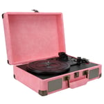 Bluetooth Suitcase Record Player, Portable Phonograph Retro Turntable Vinyl Record Player with Stereo Speaker, 33/45/78 RPM 3-Speed LP Disc Player, with Headphone Jack/Aux Input(pink-UK)